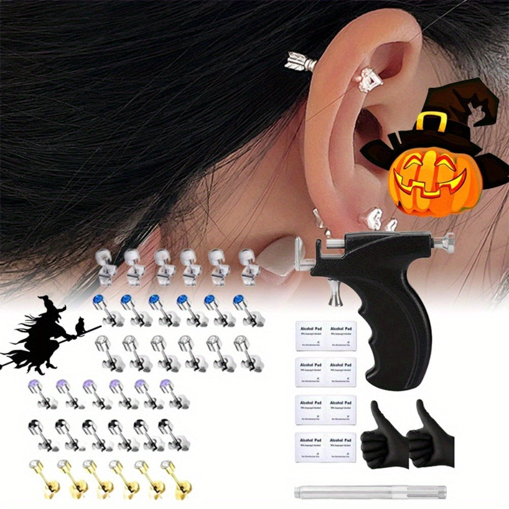 Professional Ear Piercing Kit - 36pcs CZ Diamond & Stainless Steel Stud Earrings with Reusable Piercing Gun