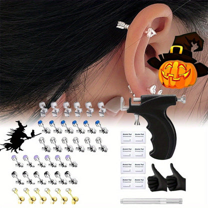 Professional Ear Piercing Kit - 36pcs CZ Diamond & Stainless Steel Stud Earrings with Reusable Piercing Gun