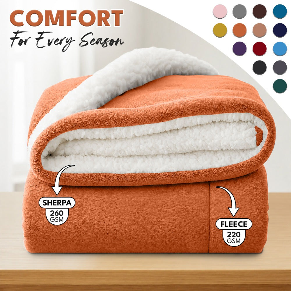 Sherpa Flannel Blanket, Double-Layer Ultra Throw for Bed, Sofa & Bedroom Decor, Better Sleep, 14 Colors