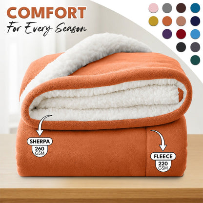 Sherpa Flannel Blanket, Double-Layer Ultra Throw for Bed, Sofa & Bedroom Decor, Better Sleep, 14 Colors