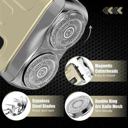 Electric Shaver Mini Dual Floating Blade Razor with USB Rechargeable Power and Digital LED Display in Black