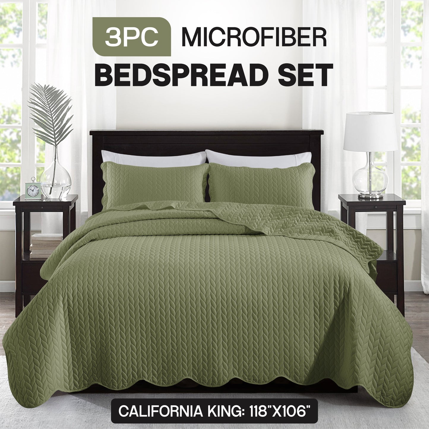 Chevron-Texture Three-Piece Bedspread Set in 16 Colors with Twin, Queen-Full, King and California King Sizes