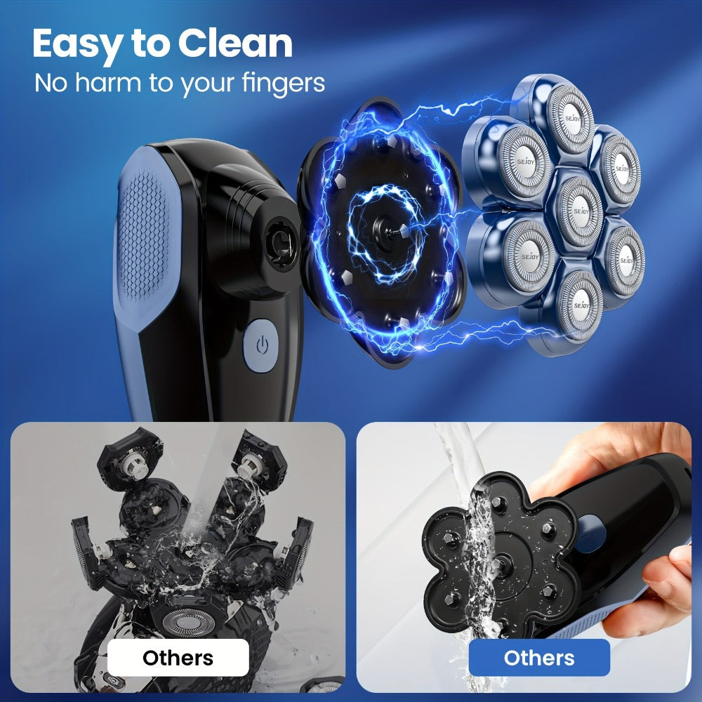 Skull Shaver for Bald Men 5-in-1 Rechargeable Rotary Electric Razor - 7D Floating Heads, 3-Speed LED Display Grooming Kit