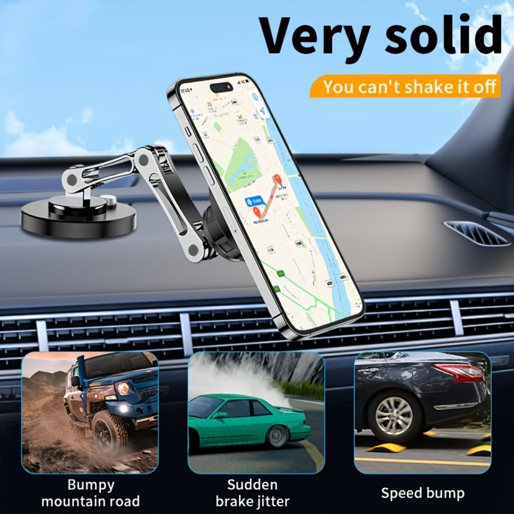 Magnetic Wireless Charging Car Mount with 15W Label, Folding Arm, 360-Degree Rotation and Black Finish
