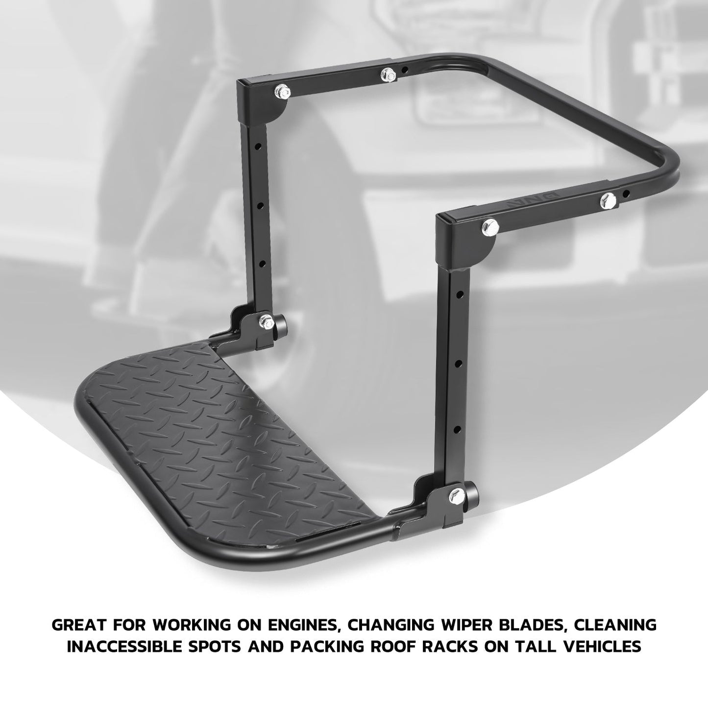 Folding Tire Step Heavy Duty 330 lbs Adjustable Universal Truck SUV RV – Fits 9–13" Tires 4 Height & Width Positions Slip-Resistant Rooftop