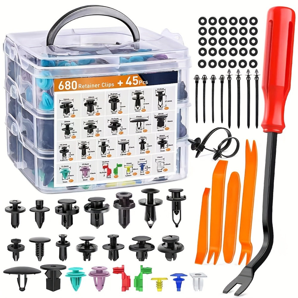 725-Piece Automotive Fastener Clip Kit – Body Push Pin Rivet Assortment for Bumper, Door Trim & Panel Removal Car Disassembly Tool Set