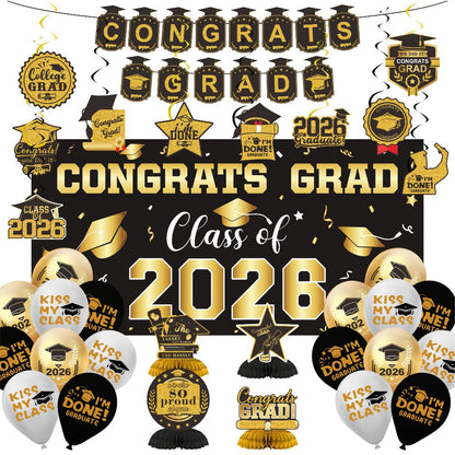Class of 2026 Graduation Decoration Set with Letter Banner, Hanging Pieces and Six Color Options