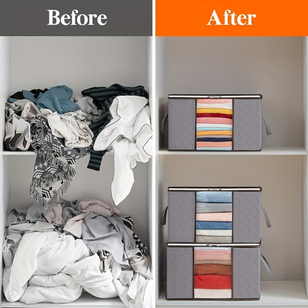 Storage Bag Set, 6-Piece Rectangular Non-Woven Closet Organizers with Zipper Closures, Handles and Foldable Design