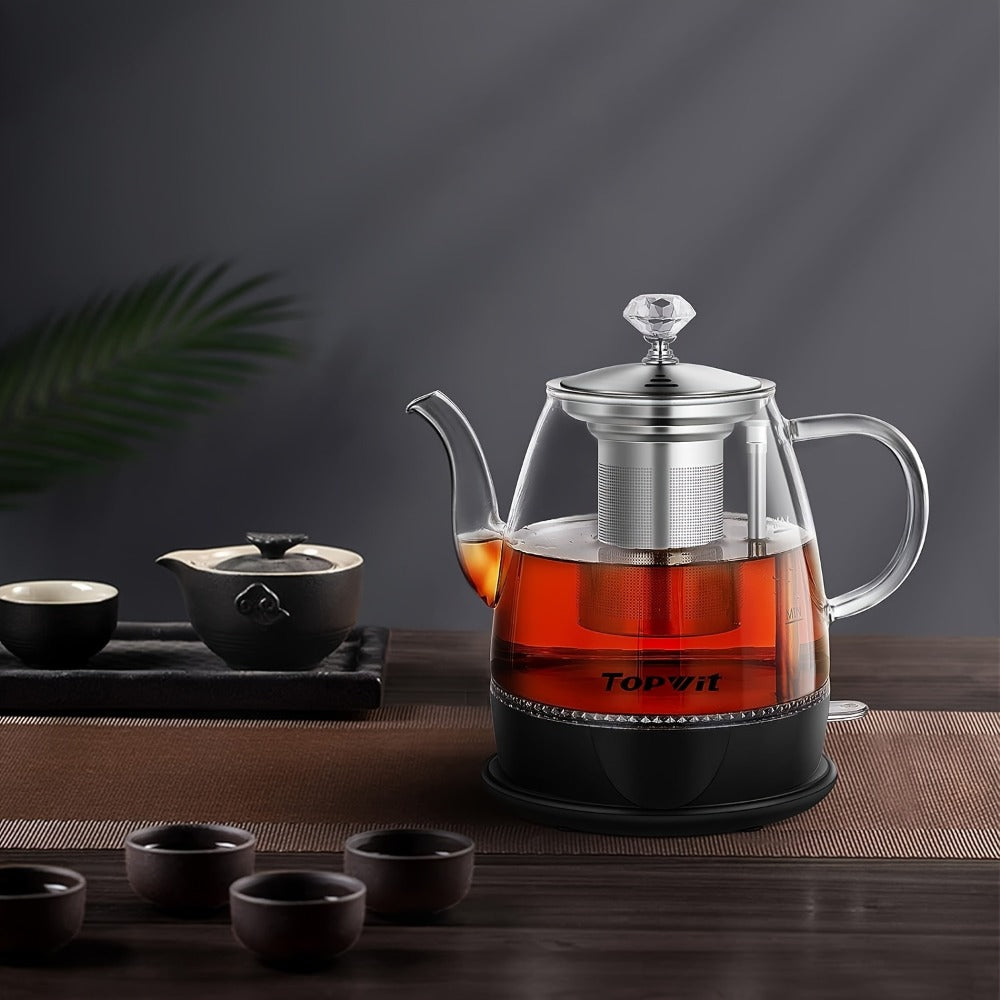 Electric Kettle by TOPWIT, 1L Glass Teapot with Removable Stainless Steel Infuser and Detachable Heating Base