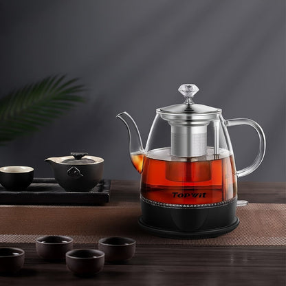 Electric Kettle by TOPWIT, 1L Glass Teapot with Removable Stainless Steel Infuser and Detachable Heating Base