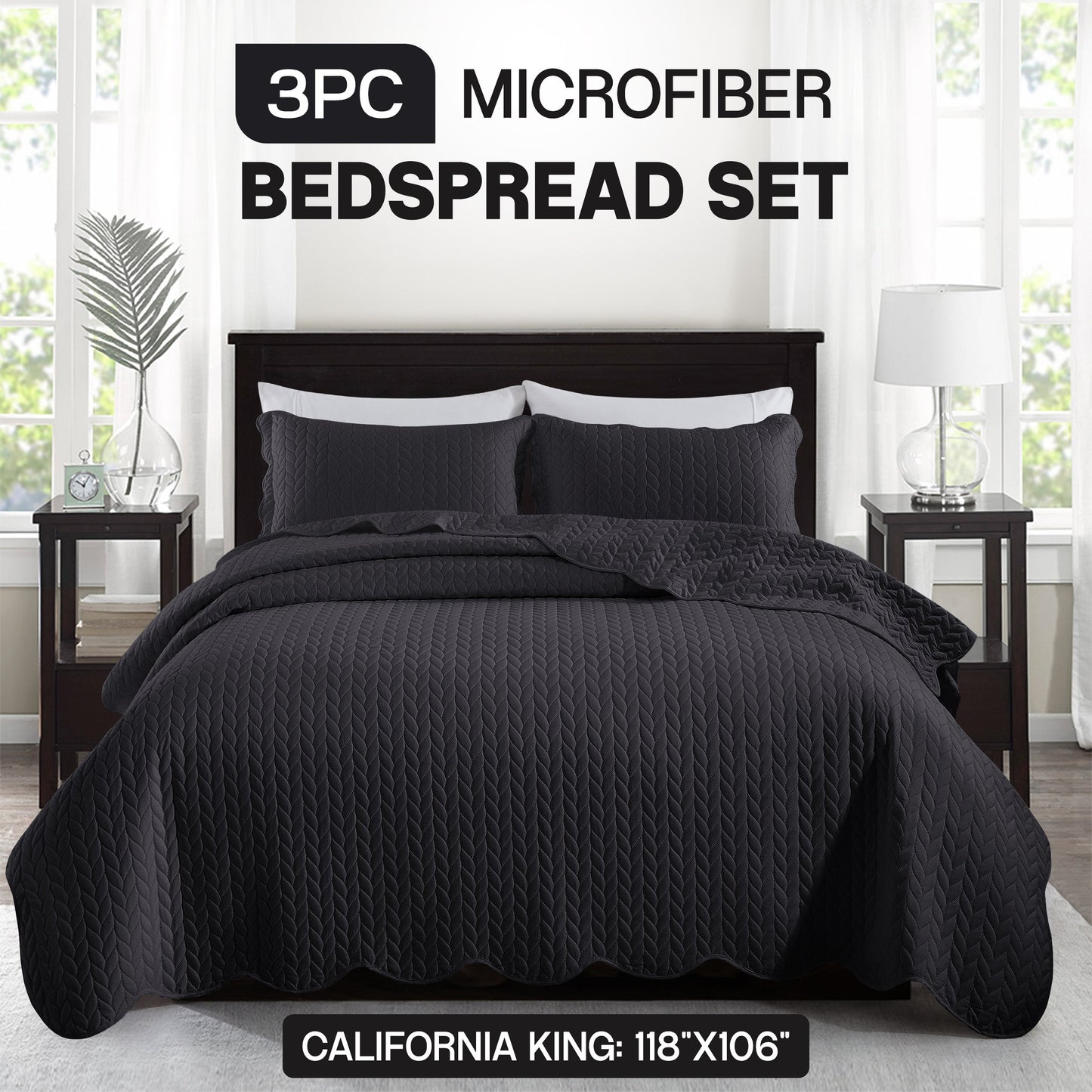 Chevron-Texture Three-Piece Bedspread Set in 16 Colors with Twin, Queen-Full, King and California King Sizes