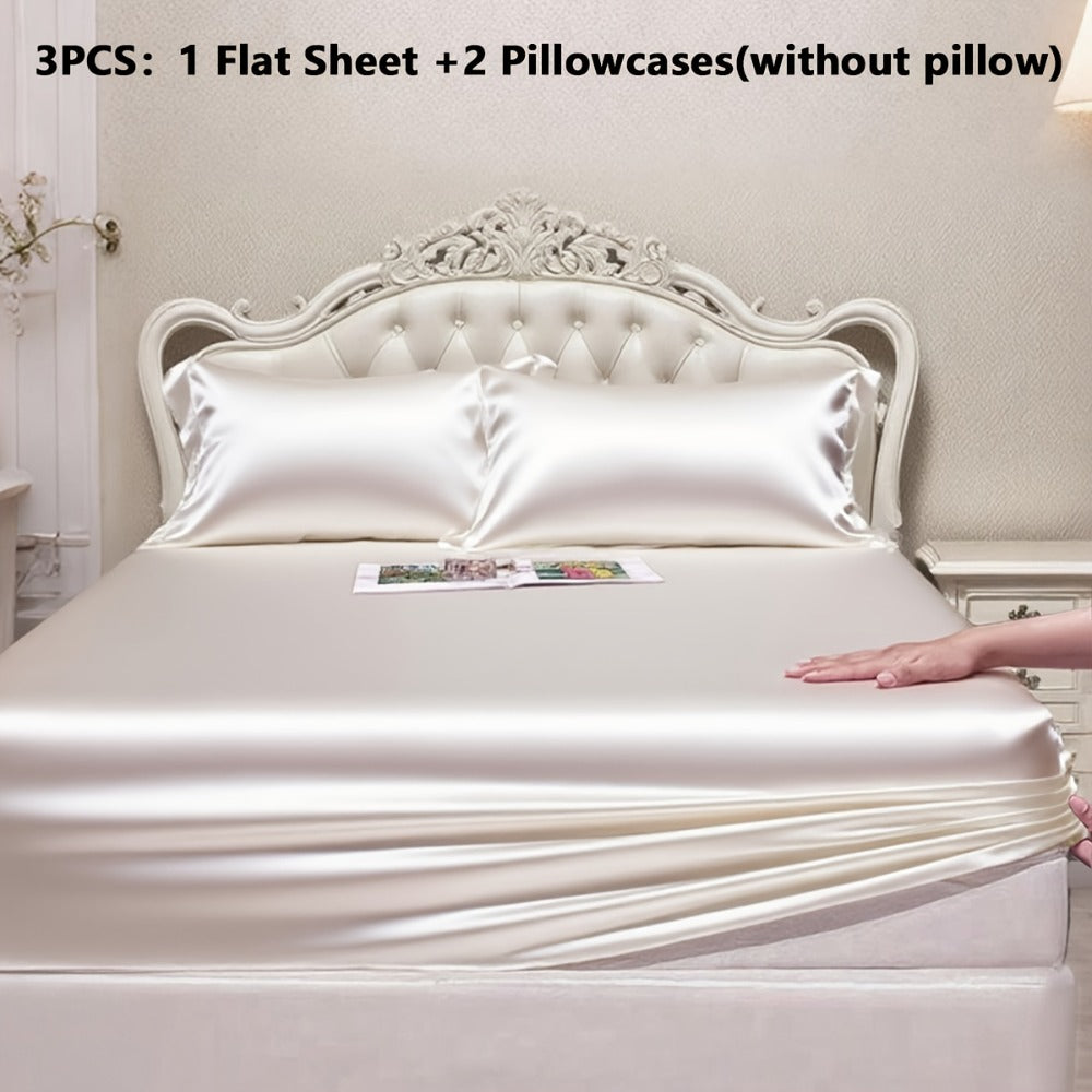 Satin Fitted Sheet Set with Pillowcases – Cooling Smooth Breathable Wrinkle-Resistant Bed Sheets, Machine Washable Ultra Soft for Hot