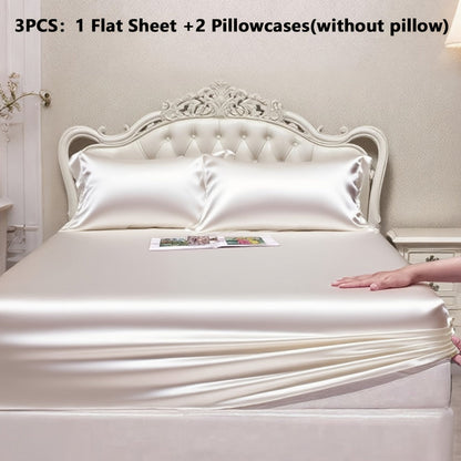 Satin Fitted Sheet Set with Pillowcases – Cooling Smooth Breathable Wrinkle-Resistant Bed Sheets, Machine Washable Ultra Soft for Hot