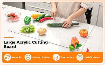 Acrylic Cutting Board Large Anti-Slip 17x23 Inch – Clear & Black Countertop Protector for Kitchen & Restaurant