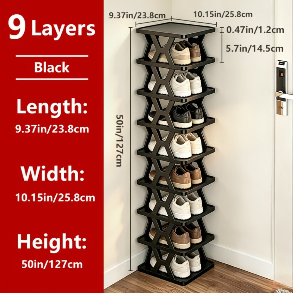 Narrow X-Frame Shoe Rack in Black or White with Six- or Nine-Layer Checkout Configurations