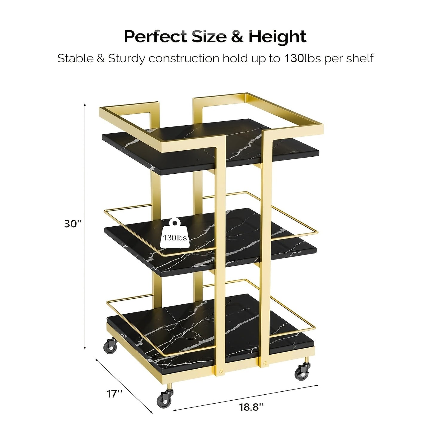 Three-Shelf Rolling Salon Trolley with Side Handles, Locking Casters and Four Color Configurations