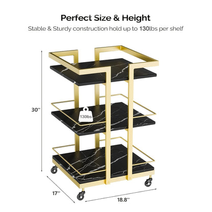 Three-Shelf Rolling Salon Trolley with Side Handles, Locking Casters and Four Color Configurations