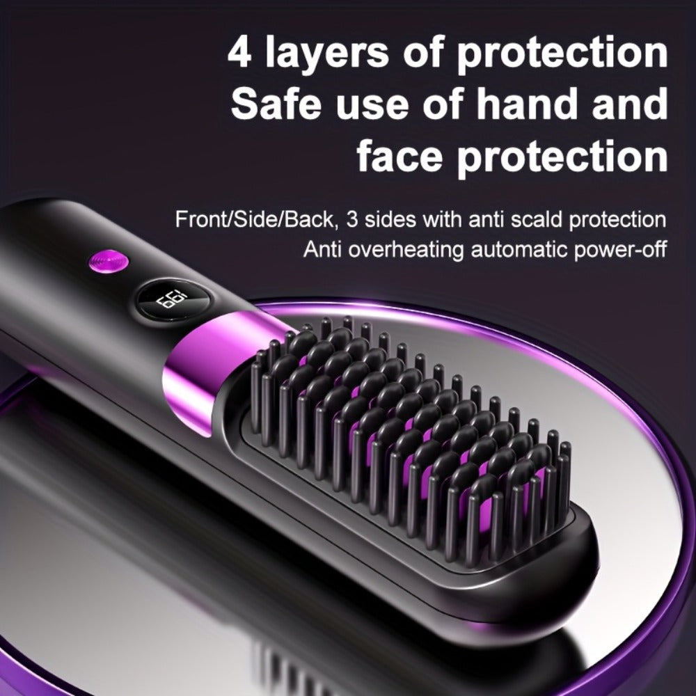 Cordless Hair Straightening Brush USB Rechargeable Portable Heated Straightener Comb Mini, for Home, Travel and Salon Hair Styling