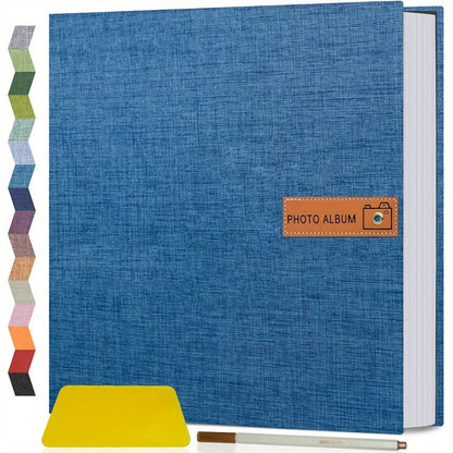 Self Adhesive Photo Album Scrapbook – Large Linen Cover Memory Book for 4x6 5x7 8x10 Photos, DIY Picture Book with Metal Pen, Gift for Mom
