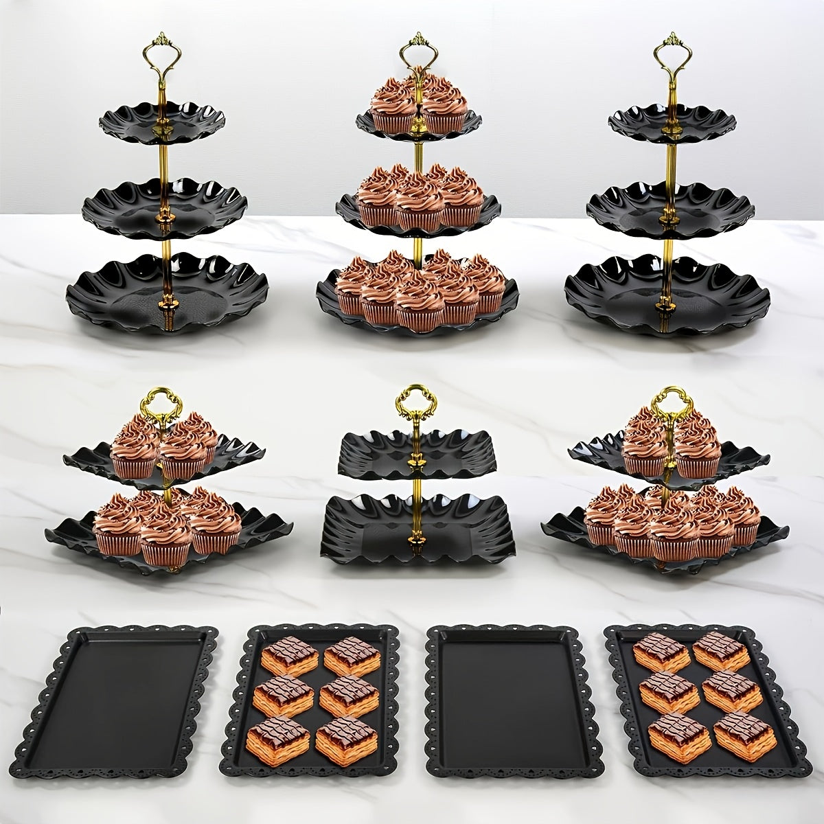Cake Stand Set 10-Piece Black Tiered Cupcake Stands with Appetizer Trays for Birthday Baby for Entryways, Bedrooms and Living Spaces