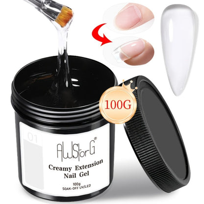 Clear Nail Extension Builder Gel Kit, Three 100g Containers for UV LED Manicure Length and Structure