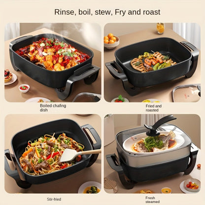 Electric Ceramic Non-Stick Pot 12x12 Inch 1500W Square Skillet with Glass Lid Adjustable for Home Cooking, Dining and Outdoor Meals