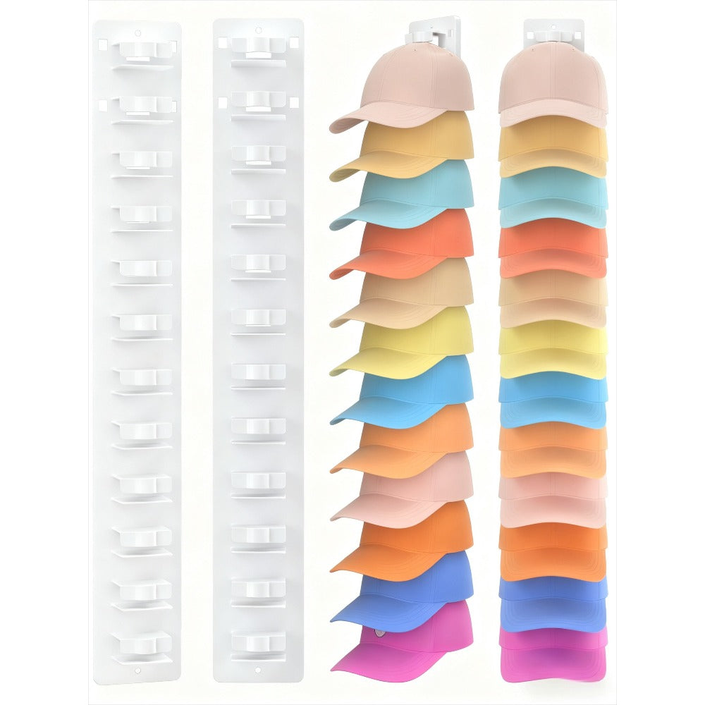 Hat Organizer Wall Mounted 2-Pack, 24-Cap Storage Hooks, Adhesive or Drill Install, Closet Entryway Bedroom Hat Rack
