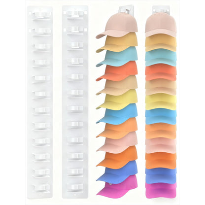 Hat Organizer Wall Mounted 2-Pack, 24-Cap Storage Hooks, Adhesive or Drill Install, Closet Entryway Bedroom Hat Rack