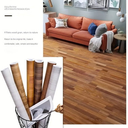 Wood Grain Floor Sticker Roll Peel & Stick Self-Adhesive Thickened Vinyl, Vintage DIY Flooring for Walls