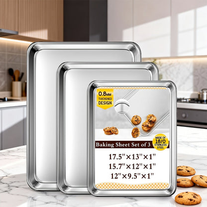 Baking Sheet and Rack Set Stainless Steel Half Sheet Pan with Cooling Rack Rust Free for Cookie for Grilling, Camping and Outdoor Meals