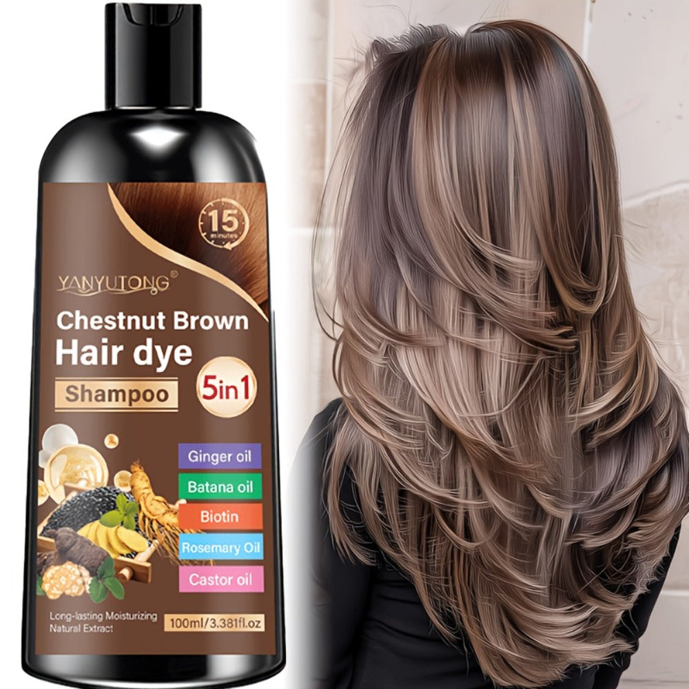 Hair Dye Shampoo, YANYUTONG 100ml 5-in-1 Bottle in Black, Brown or Chestnut Brown Options for Home Use