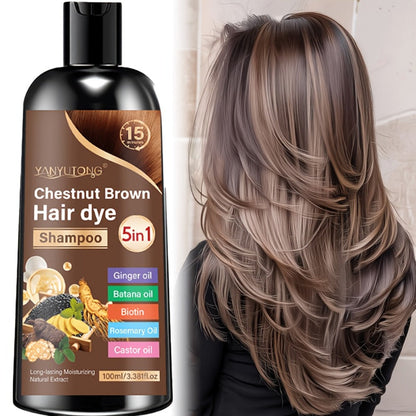 Hair Dye Shampoo, YANYUTONG 100ml 5-in-1 Bottle in Black, Brown or Chestnut Brown Options for Home Use