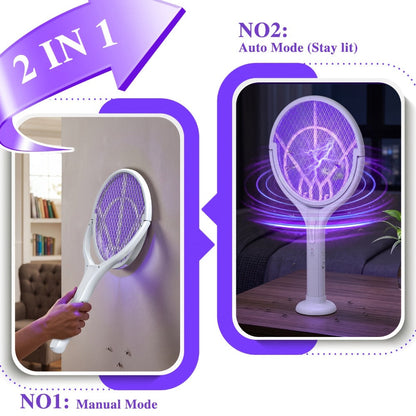 Electric Fly Swatter Racket 4000V, Rechargeable Mosquito Zapper with Auto One-Touch Kill, Detachable Head