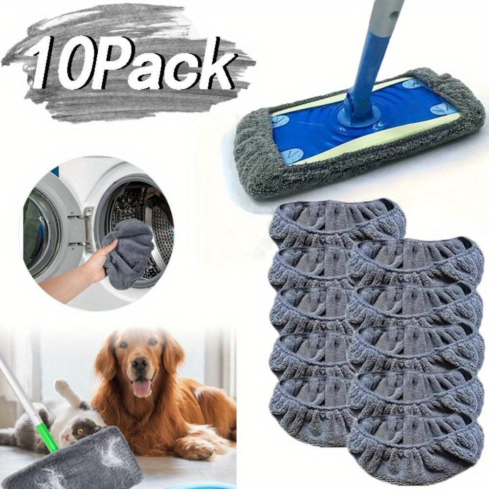 Reusable Microfiber Mop Pads 10-Pack Machine Washable Replacement Refill Pads for All Floor Surfaces Bathroom Bedroom Living Room Kitchen