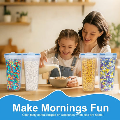Food Storage Container Four-Pack with 4L Clear Pantry Canisters, Pour-Spout Lids, Labels and Marker
