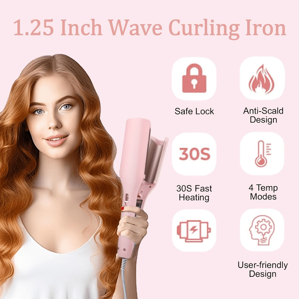 32mm Wave Curling Iron - Women's Hair Curler for Deep Curls & Instant Beach Waves, Professional Salon Styling Tool for All Hair Types