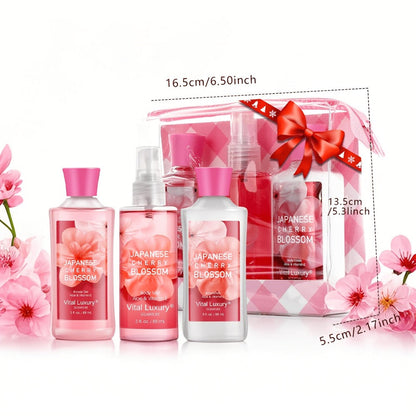 Bath Body Care Gift Set Shower Gel Body Lotion Body Mist Aloe Vera Vitamin E Glycerin Deep Moisturizing Fragrance Set for Women Cherry