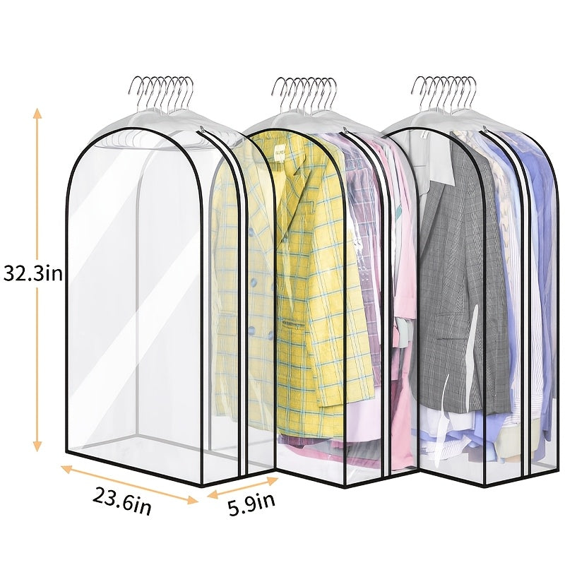 Garment Bags for Hanging Clothes, 3-Pack Transparent Suit Bags with Zipper, Heavy Duty EVA Coat Covers for Wardrobe Closet Storage