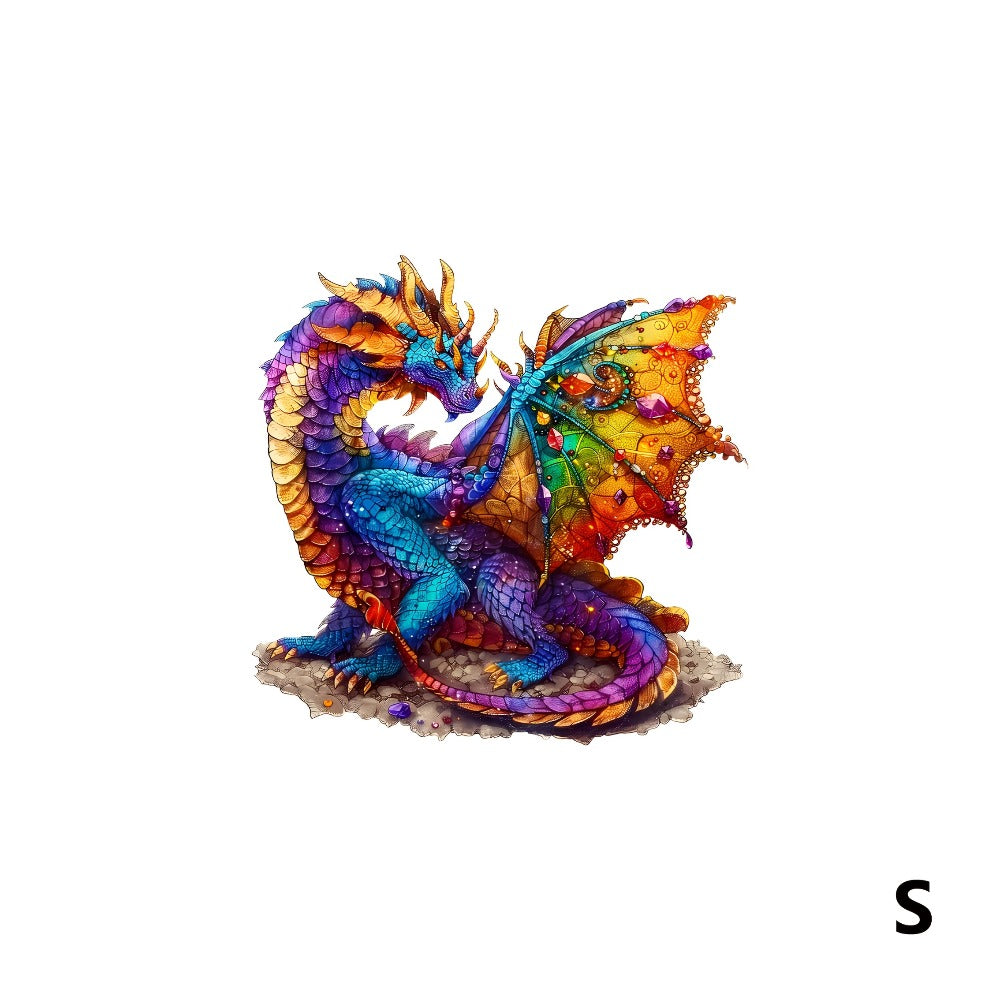 Dragon Wooden Jigsaw Puzzle Gemstone Fantasy – Colorful Irregular Animal Shaped Pieces, Unique Non-Repetitive Plywood Brain Teaser