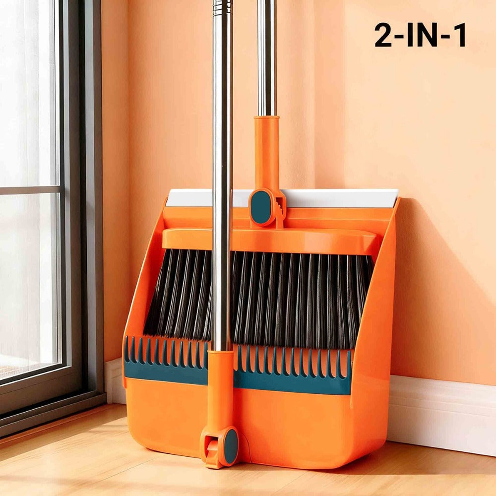 Broom and Dustpan Set with Long Handle - 2-in-1 3-in-1 4-in-1 Foldable Broom Dustpan Combo with Floor Brush for Home Office Dorm Room