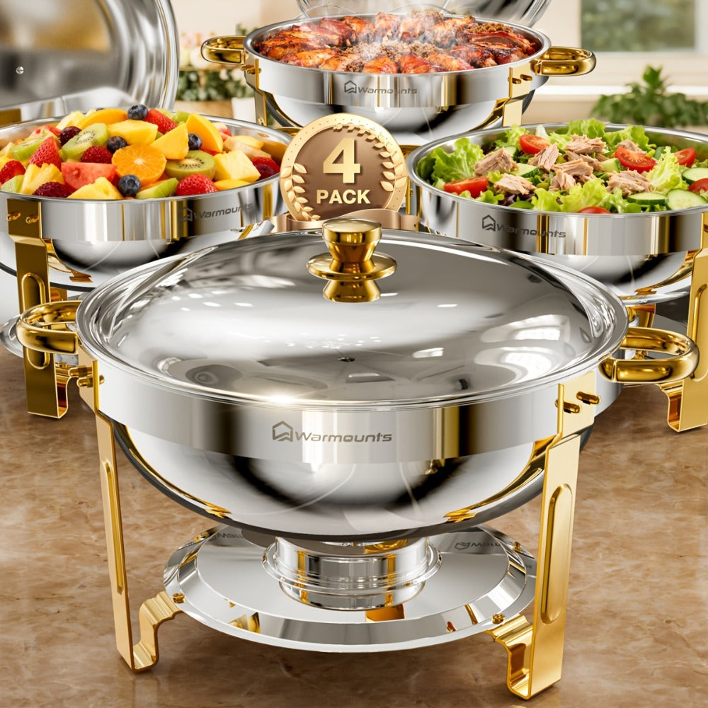 Gold Chafing Dishes Buffet Set 5QT Round Stainless Steel Food Warmer with Glass Lid Lid for Entryways, Bedrooms and Living Spaces