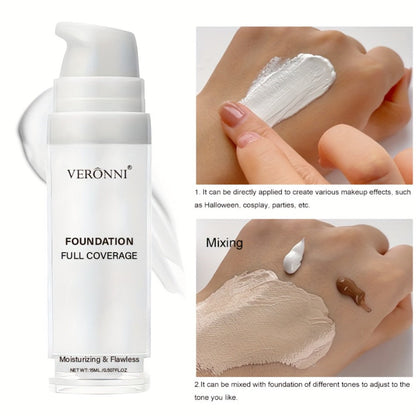 VERONNI White Matte Liquid Foundation Two-Bottle Set with Pump Dispensers and Full-Coverage Label