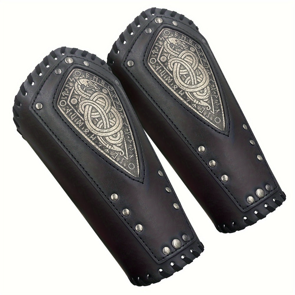 Viking Snake Wrist Guards 2-Pack Medieval Norse Leather Bracers, Nordic Retro Cosplay Props for Halloween LARP Renaissance Faire Costume