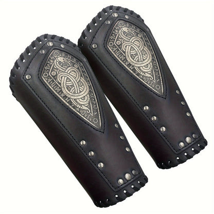 Viking Snake Wrist Guards 2-Pack Medieval Norse Leather Bracers, Nordic Retro Cosplay Props for Halloween LARP Renaissance Faire Costume