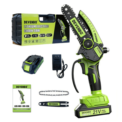 Power Tools DEVENBO 6 Inch Cordless Mini Chainsaw with One or Two Battery Options and Accessory Case