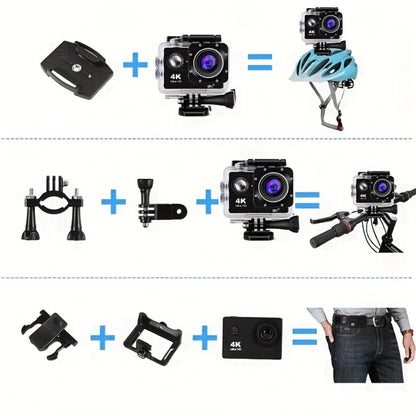 4K Sports Action Camera with WiFi, 170° Wide Angle, 32GB Card & Helmet Mount Kit – Pre-Recording, Remote Control, 900mAh Battery, 2" LCD