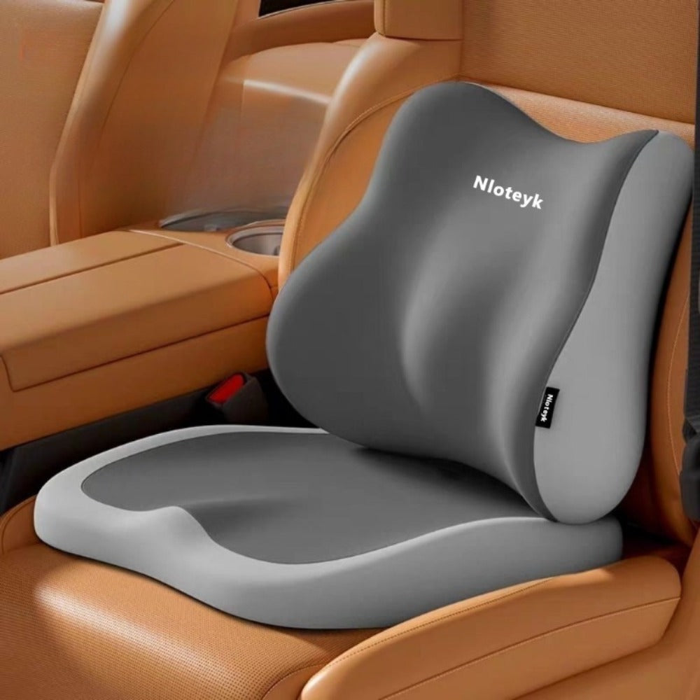 Car Seat Cushion Set 2-Piece – Memory Foam Elevated Driving Cushion with Lumbar Support & Neck Pillow, Height Booster for Car & Home Chair