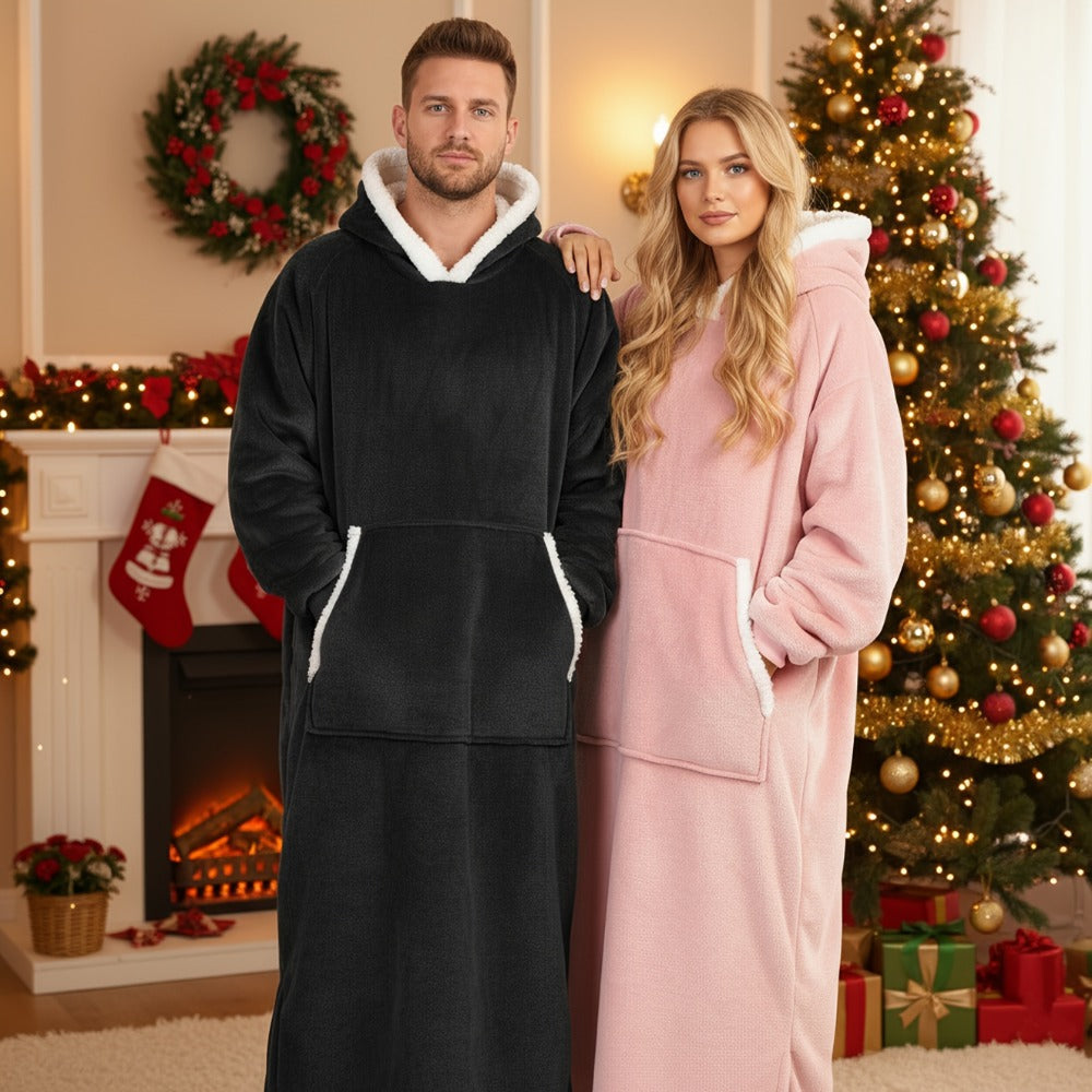 Wearable Blanket Hoodie – Oversized Extra-Long Ultra-Soft Acrylic Hooded Blanket for Adults, Warm Cozy TV Watching Winter Gift for Christmas