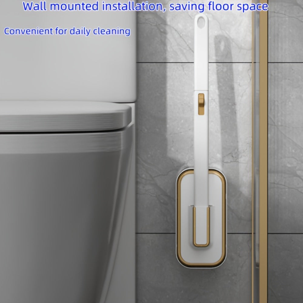 Wall-Mounted Toilet Brush Set with 8 Disposable Heads | No-Drill Easy Install, Long Handle Bathroom Cleaning Brush
