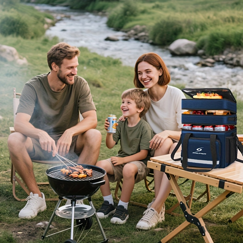 19L Triple-Compartment Lunch Bag with Three Stacked Zippers, Shoulder Strap and Four Color Options
